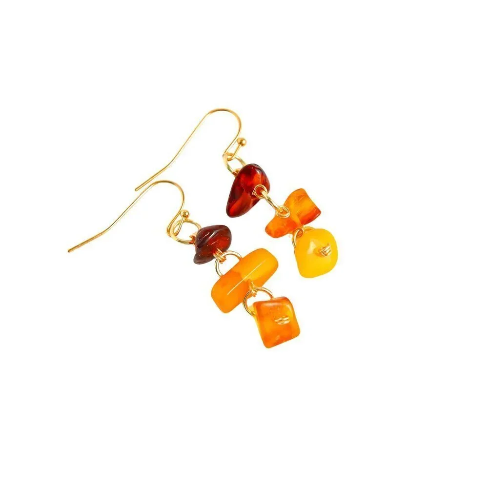 Natural Baltic Amber Chip Dangle in Gold Plated Brass